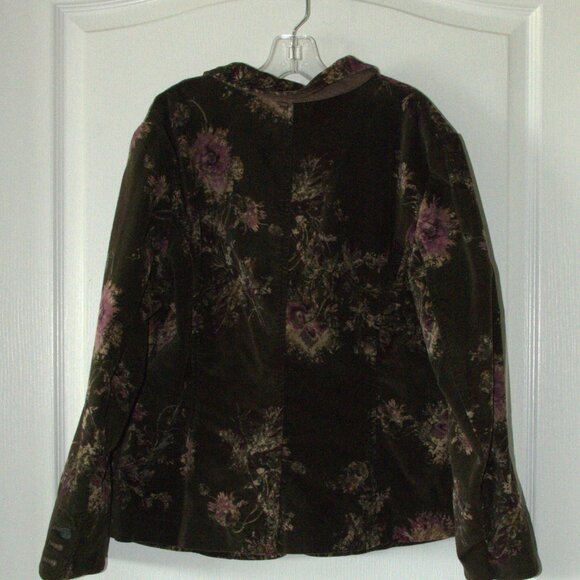 J. Jill Women's MP Blazer Boho Velvet Romantic Floral Stretch Blazer Brown - Picture 3 of 8